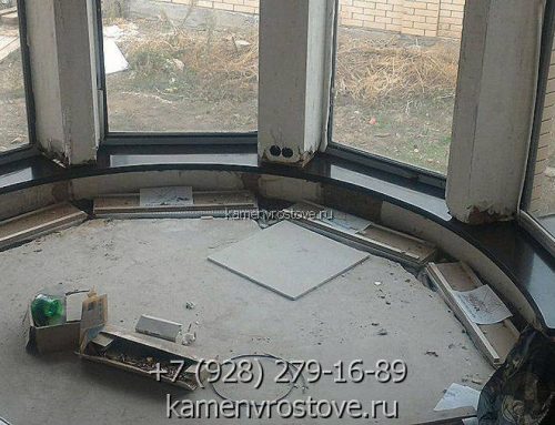 Подоконник из акрилового камня, закругленный, черный, для эркерного окна.