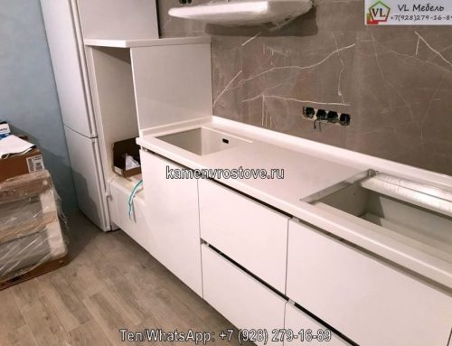 Белая прямая кухонная столешница из акрилового камня: купить на заказ недорого