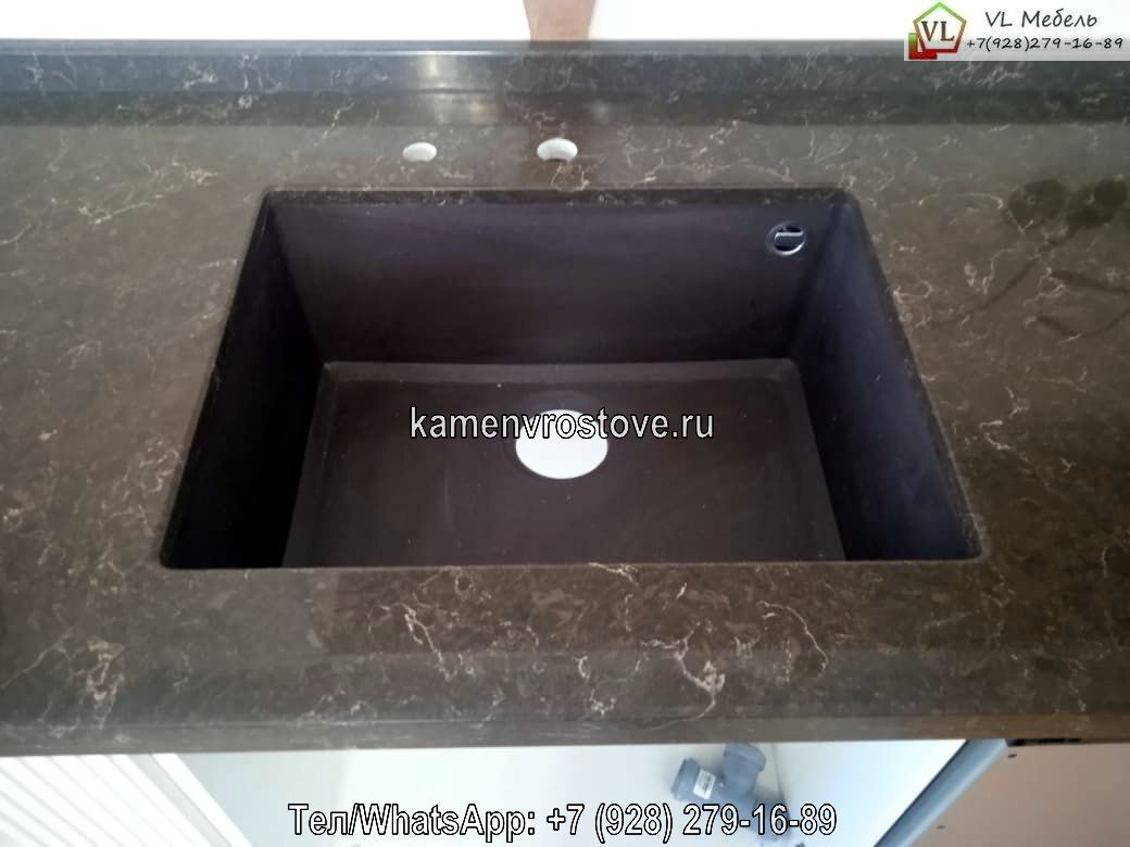Кухонная темно-коричневая столешница из искусственного камня прямоугольная на заказ — купить