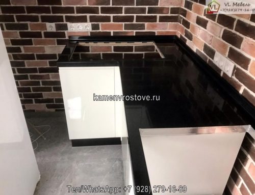 Черная L-образная столешница из акрилового камня для кухни на заказ