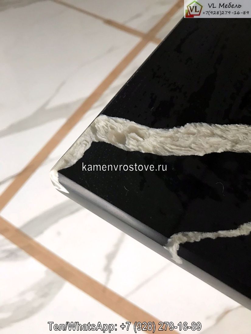 Черная прямая столешница из акрилового камня для кухни на заказ